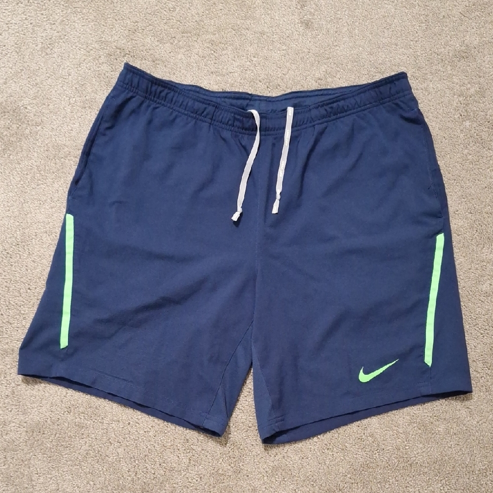 Nike Men's Dark Blue Shorts with Neon Accents